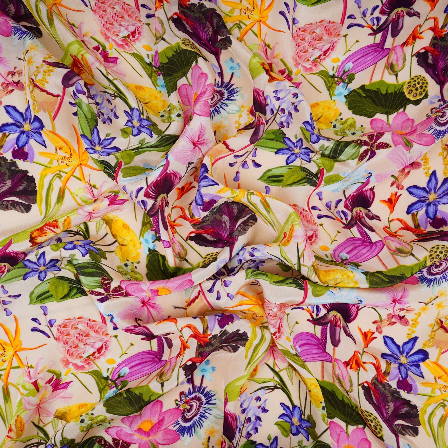 Cream with Multicolor floral print Crepe Fabric NVC-31833