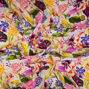 Cream with Multicolor floral print Crepe Fabric NVC-31833 - TradeUNO