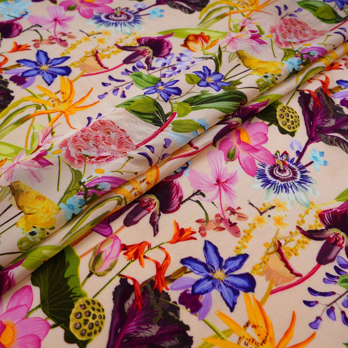 Cream with Multicolor floral print Crepe Fabric NVC-31833