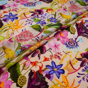 Cream with Multicolor floral print Crepe Fabric NVC-31833 - TradeUNO