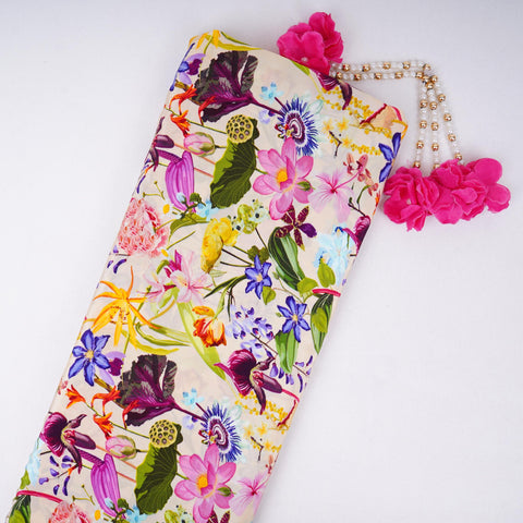 Cream with Multicolor floral print Crepe Fabric NVC-31833