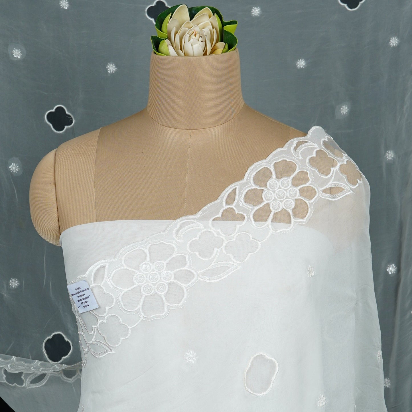 White Dyeable thread floral embroidery Organza Dupatta SST-31024