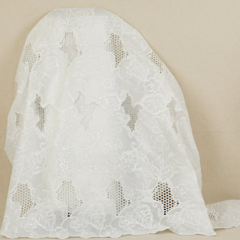 White Embroidery Cotton Schiffli Fabric LI-29899