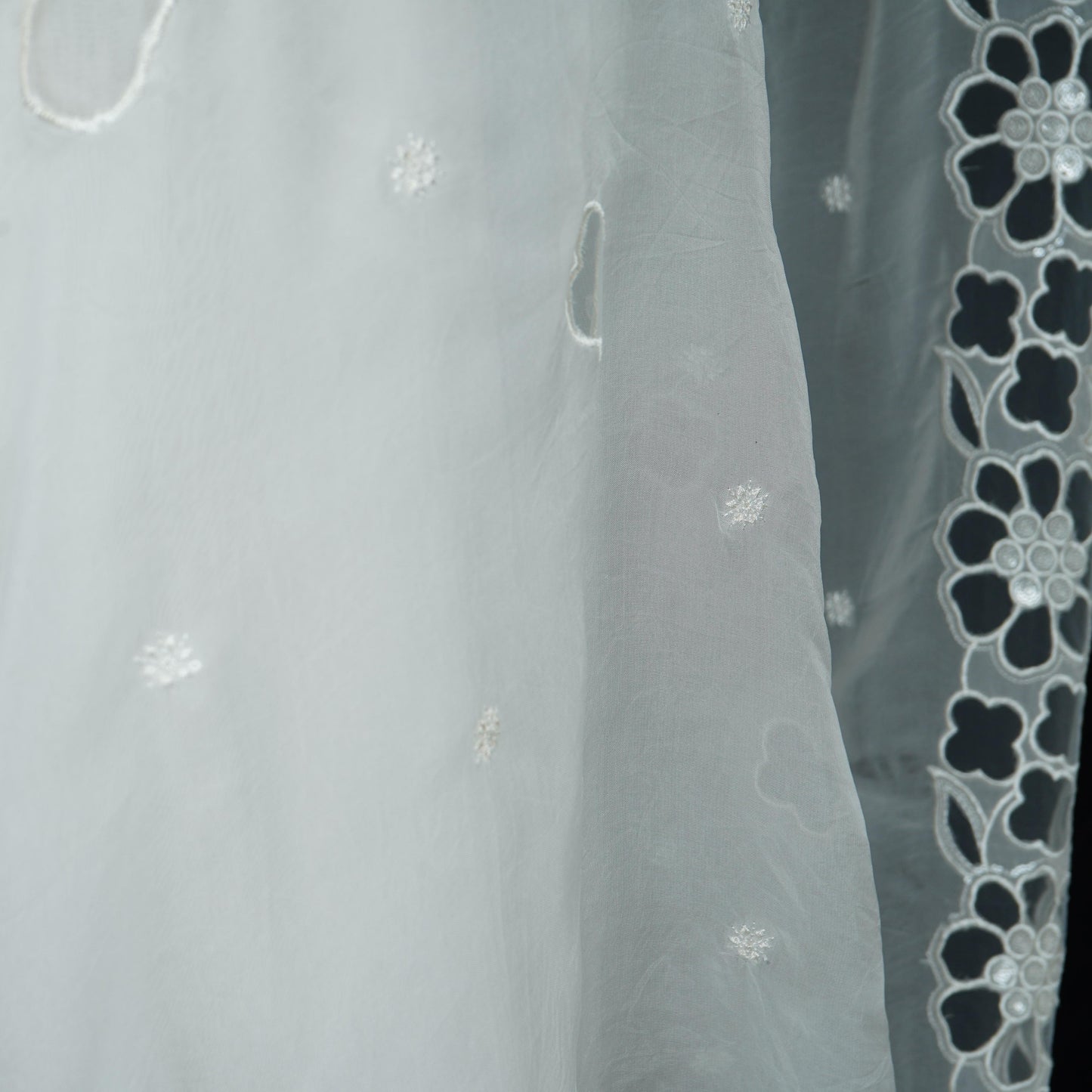 White Dyeable thread floral embroidery Organza Dupatta SST-31024