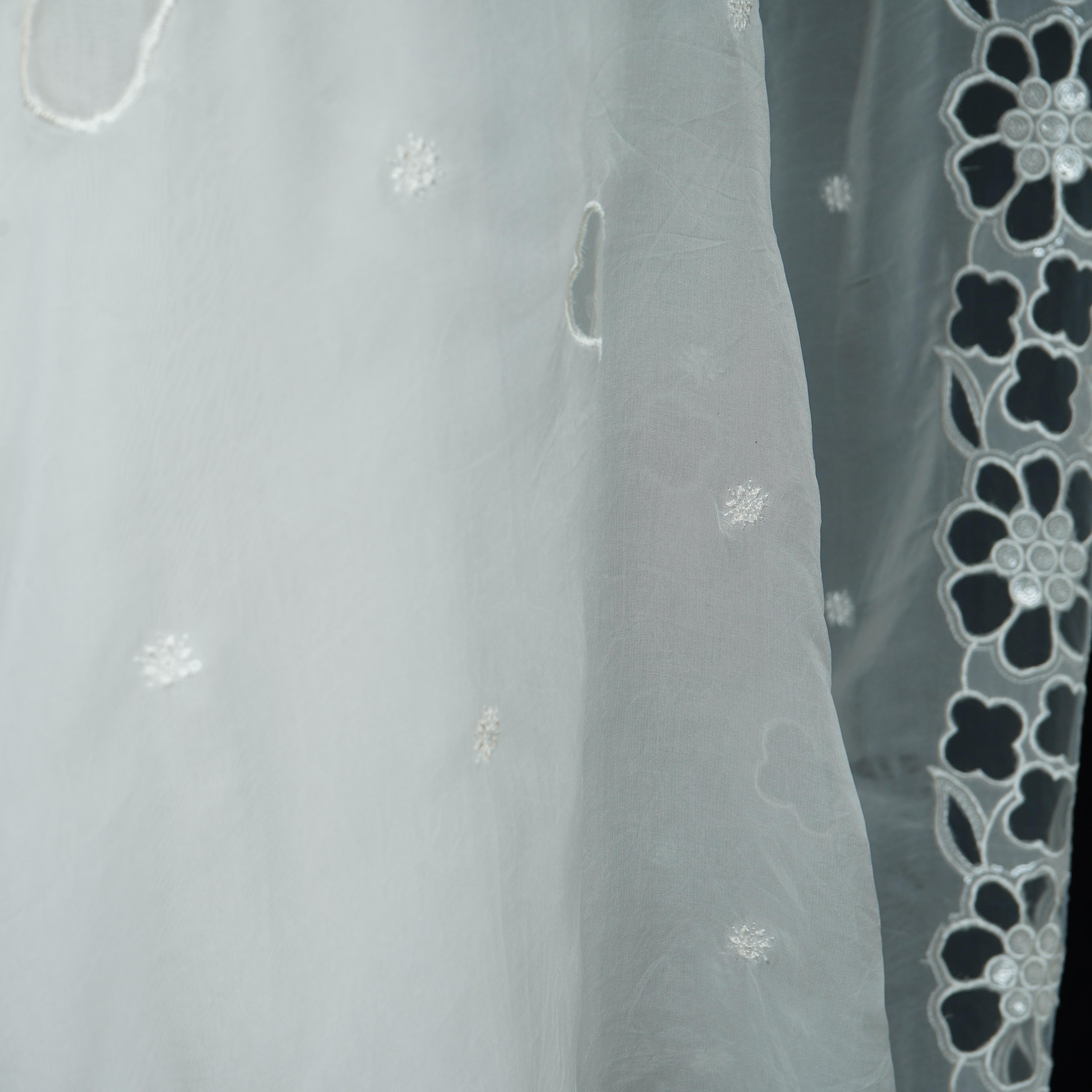 White Dyeable thread floral embroidery Organza Dupatta SST-31024 - TradeUNO