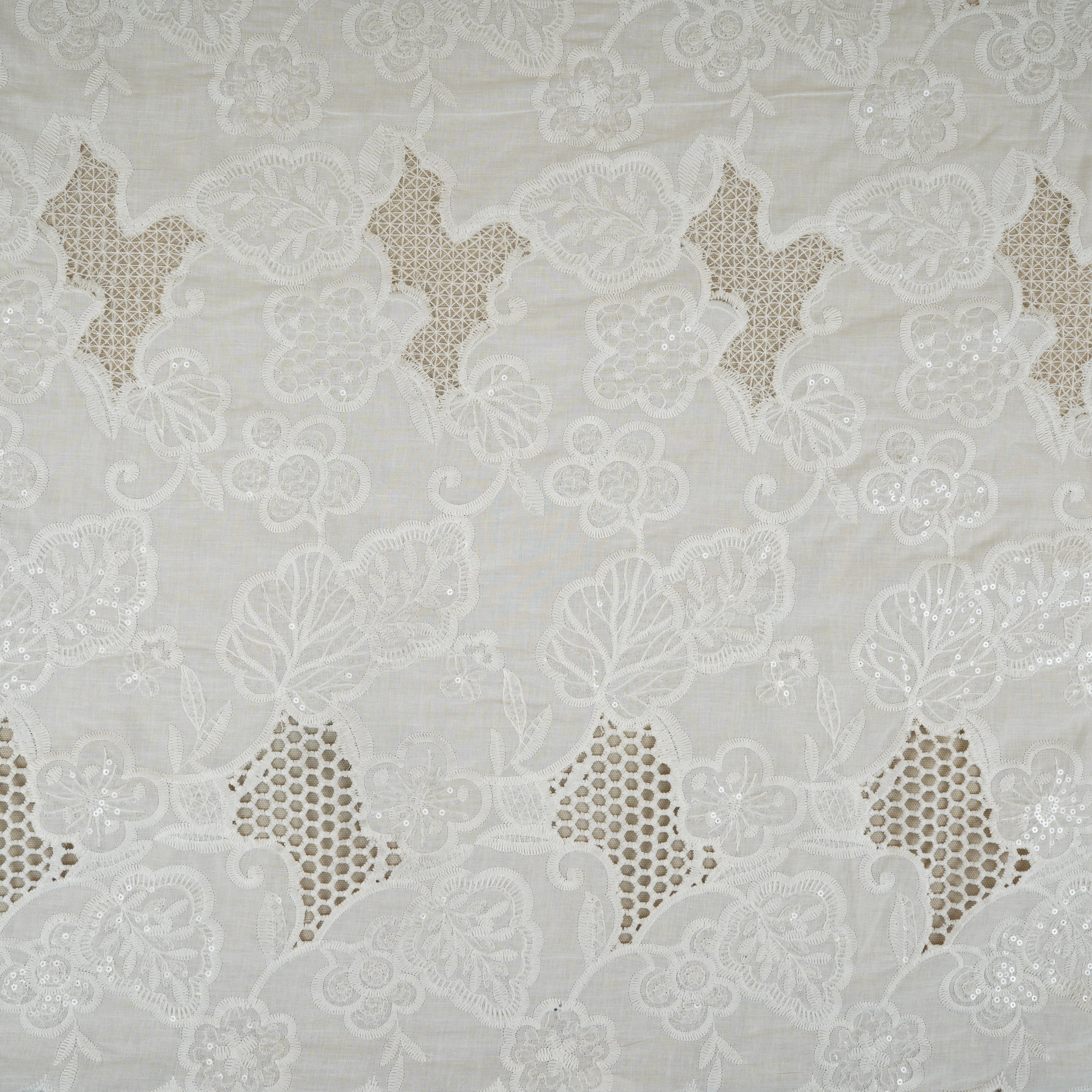 White Embroidery Cotton Schiffli Fabric LI-29899 - TradeUNO
