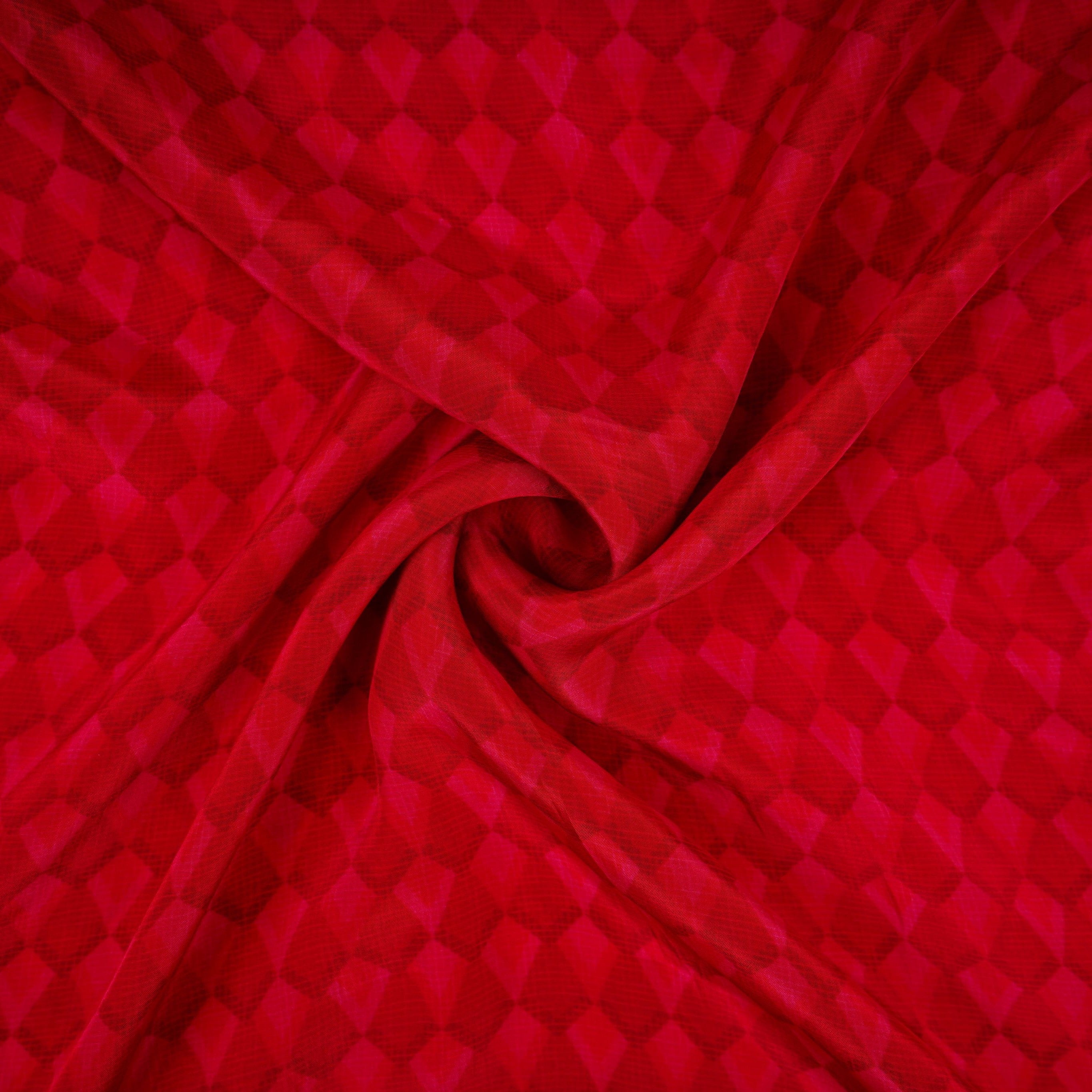 Red with Pink Geometrical print Crepe Fabric NVC-31820 - TradeUNO