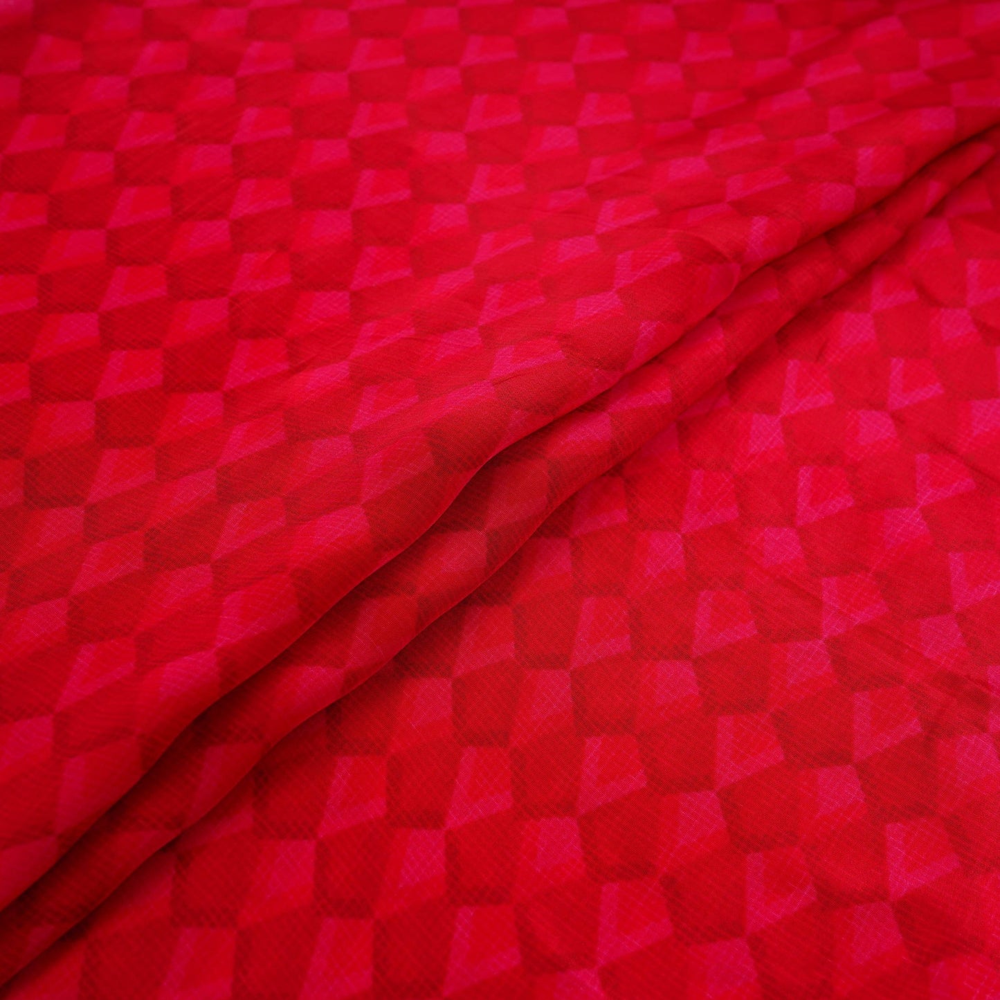 Red with Pink Geometrical print Crepe Fabric NVC-31820