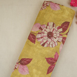 Golden Floral Print Viscose Turkey Linen Fabric PDM-29908 - TradeUNO