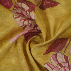 Golden Floral Print Viscose Turkey Linen Fabric PDM-29908 - TradeUNO
