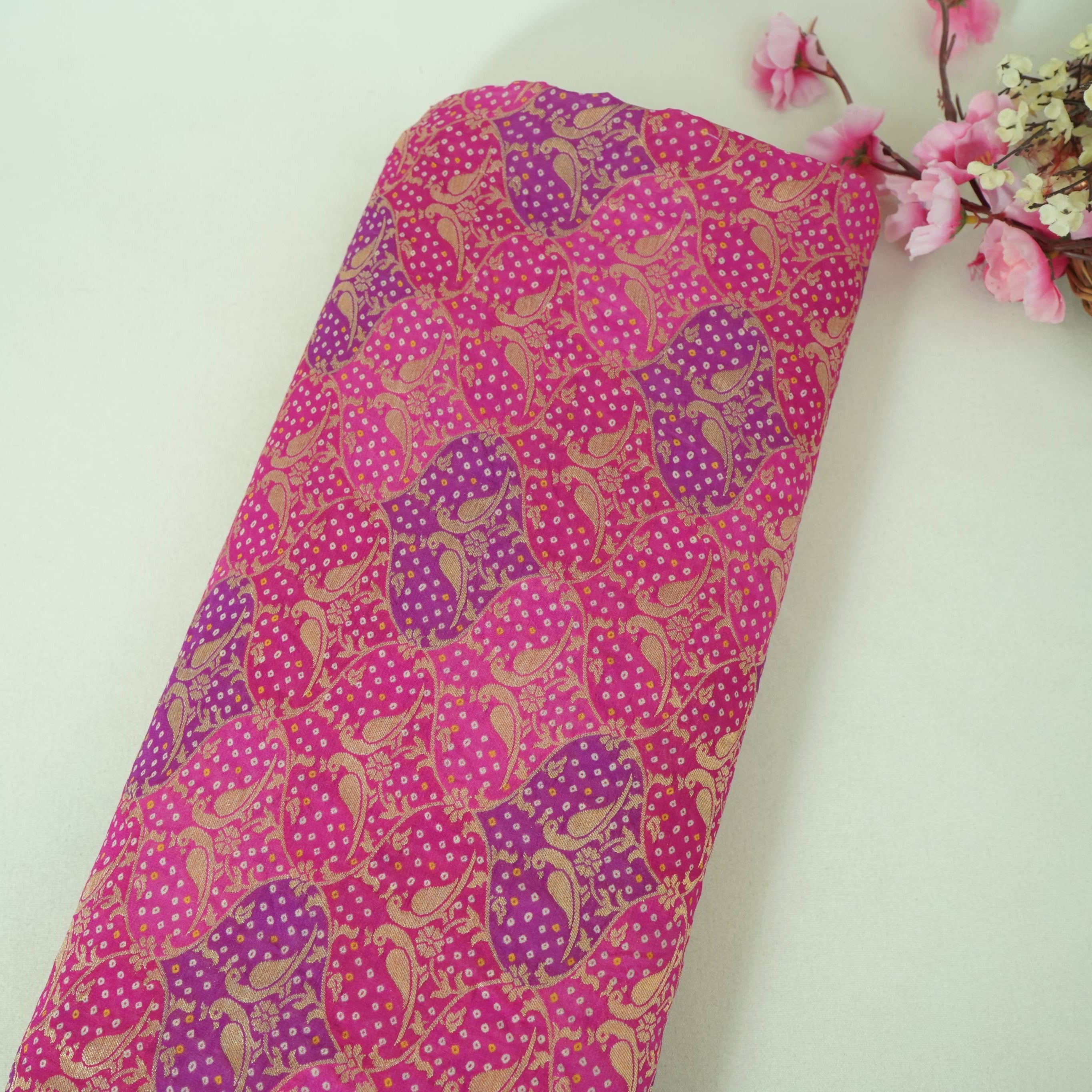 Pink Bandhani Zari Jaal Georgette MTI-32971