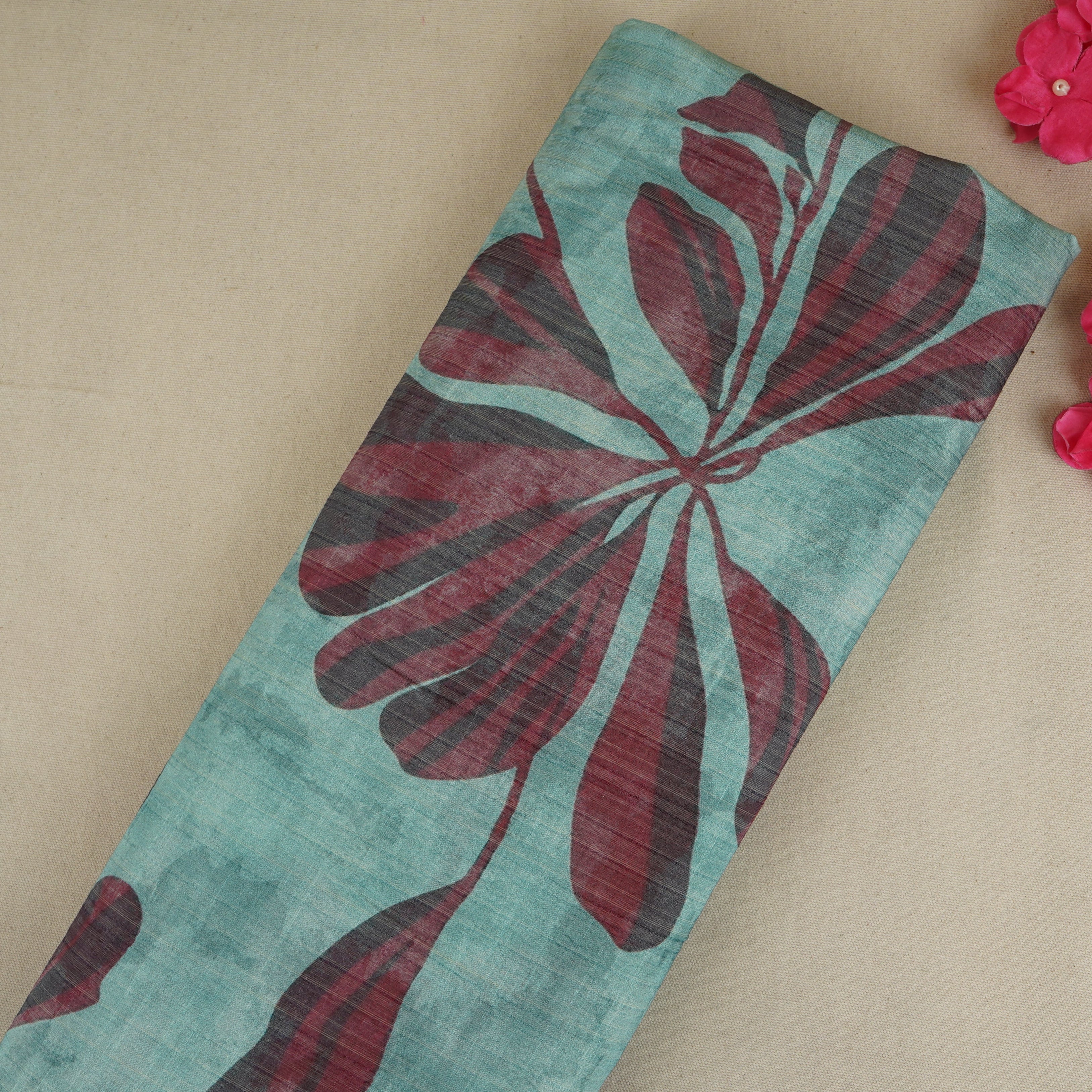 Light Blue Floral Print Viscose Turkey Linen Fabric PDM-29901 - TradeUNO