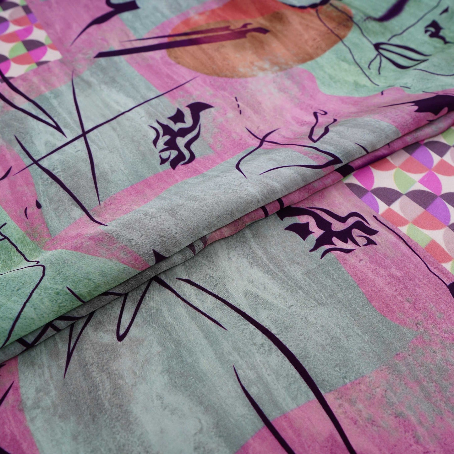 Grey with Multicolor Abstract print Crepe Fabric NVC-31832