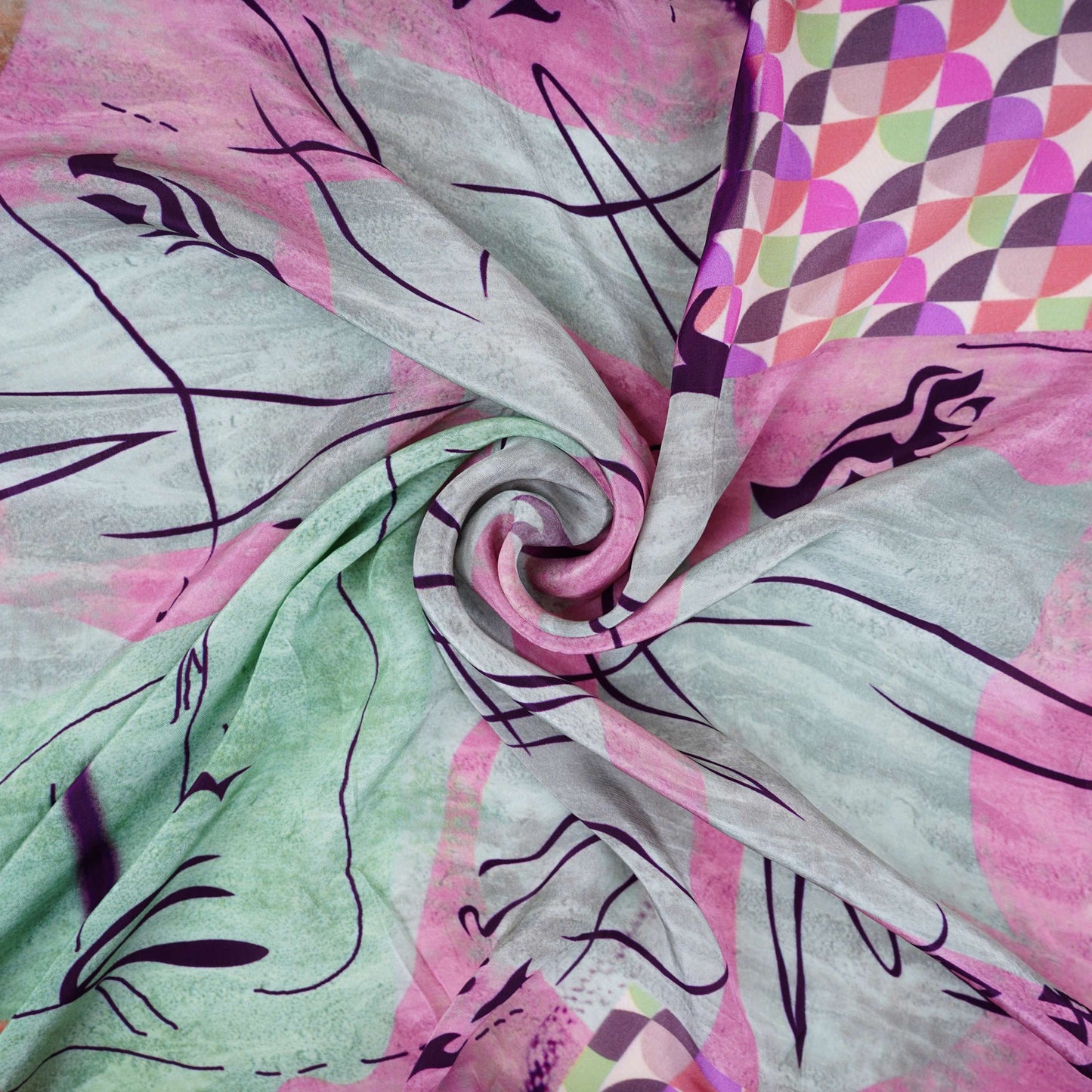 Grey with Multicolor Abstract print Crepe Fabric NVC-31832