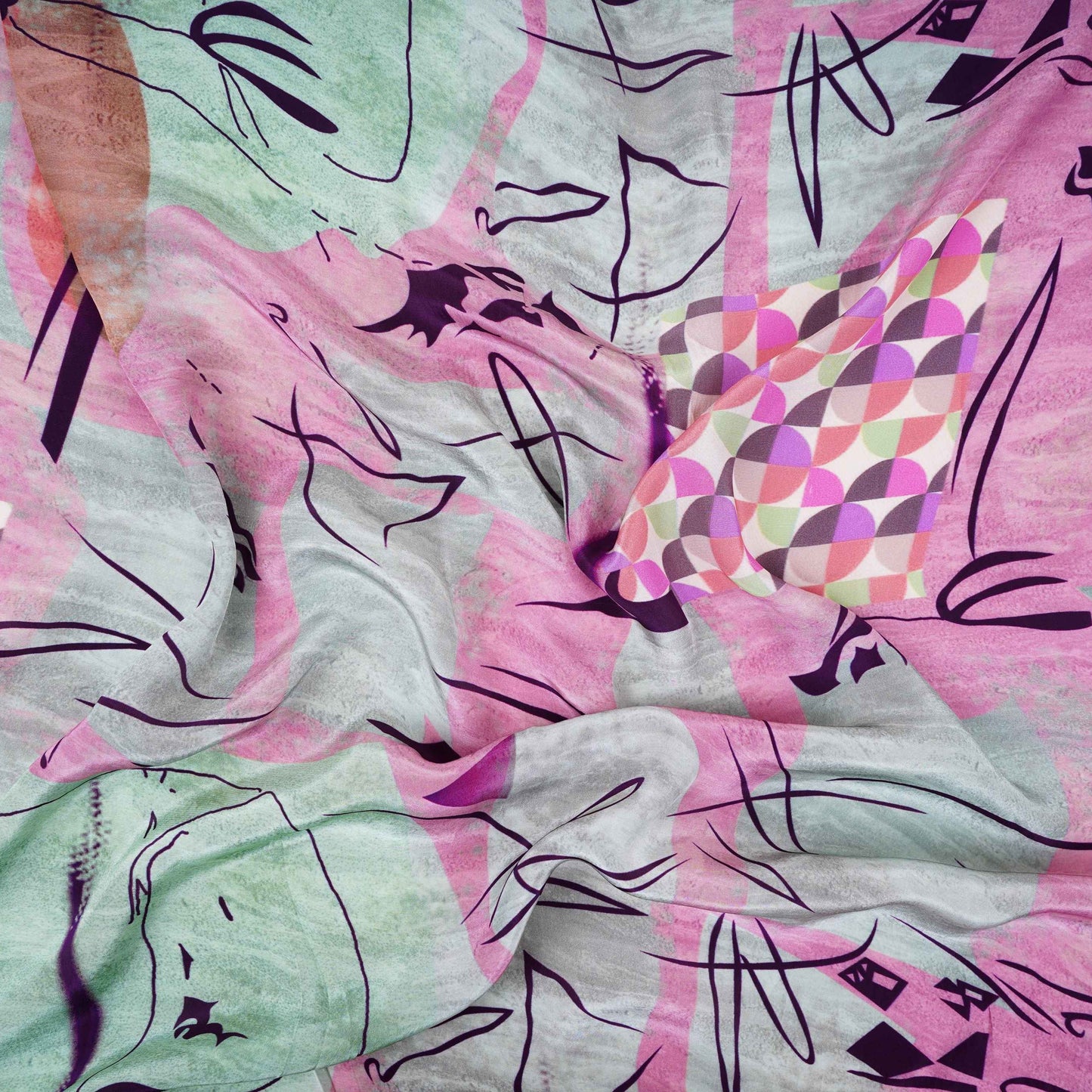 Grey with Multicolor Abstract print Crepe Fabric NVC-31832