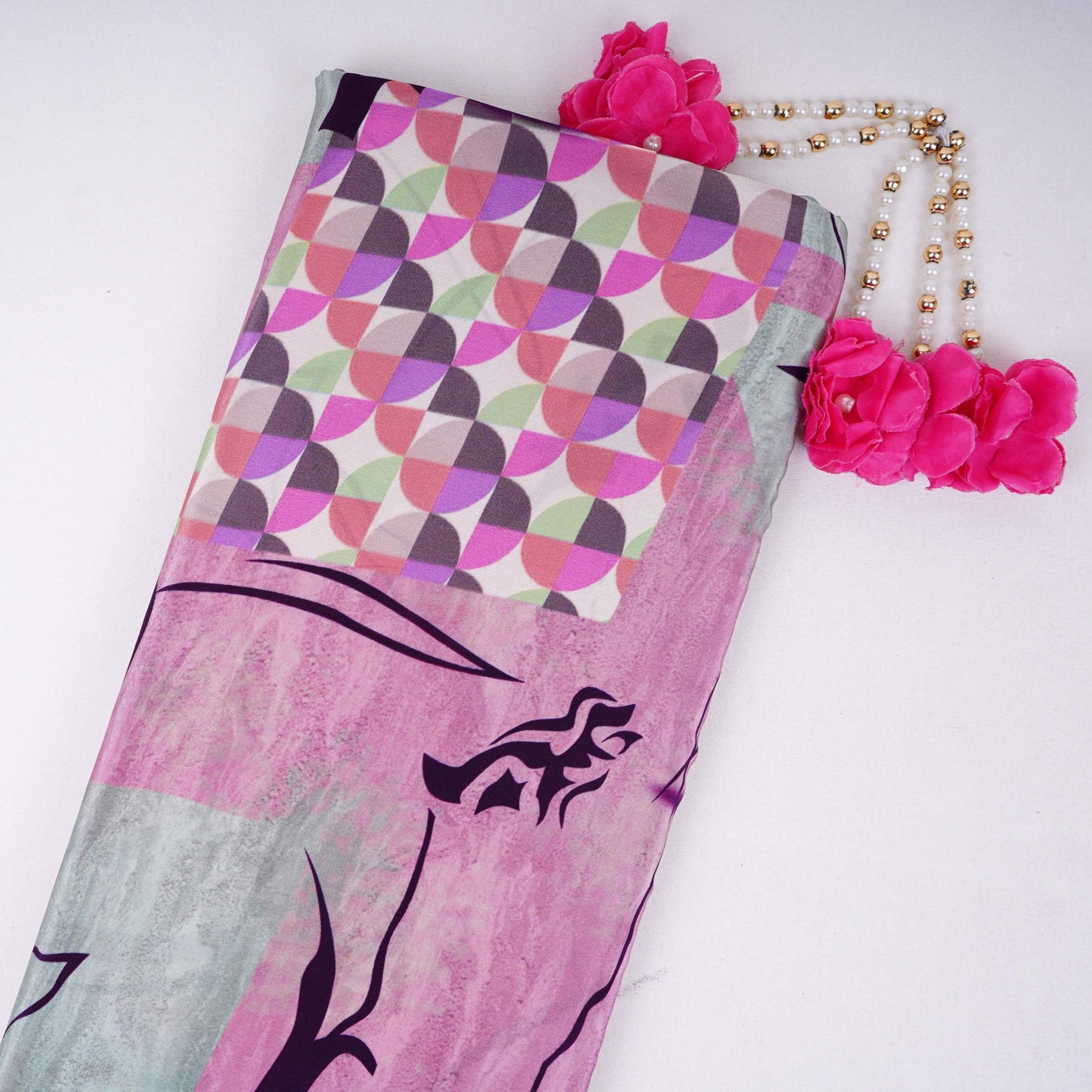 Grey with Multicolor Abstract print Crepe Fabric NVC-31832