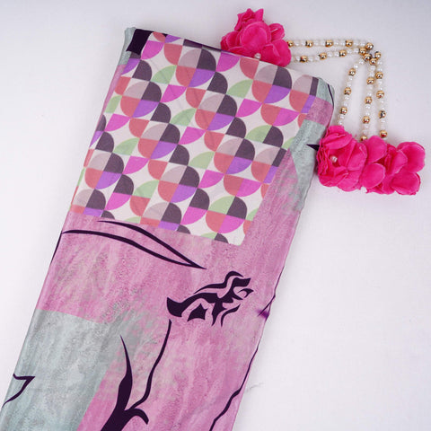 Grey with Multicolor Abstract print Crepe Fabric NVC-31832