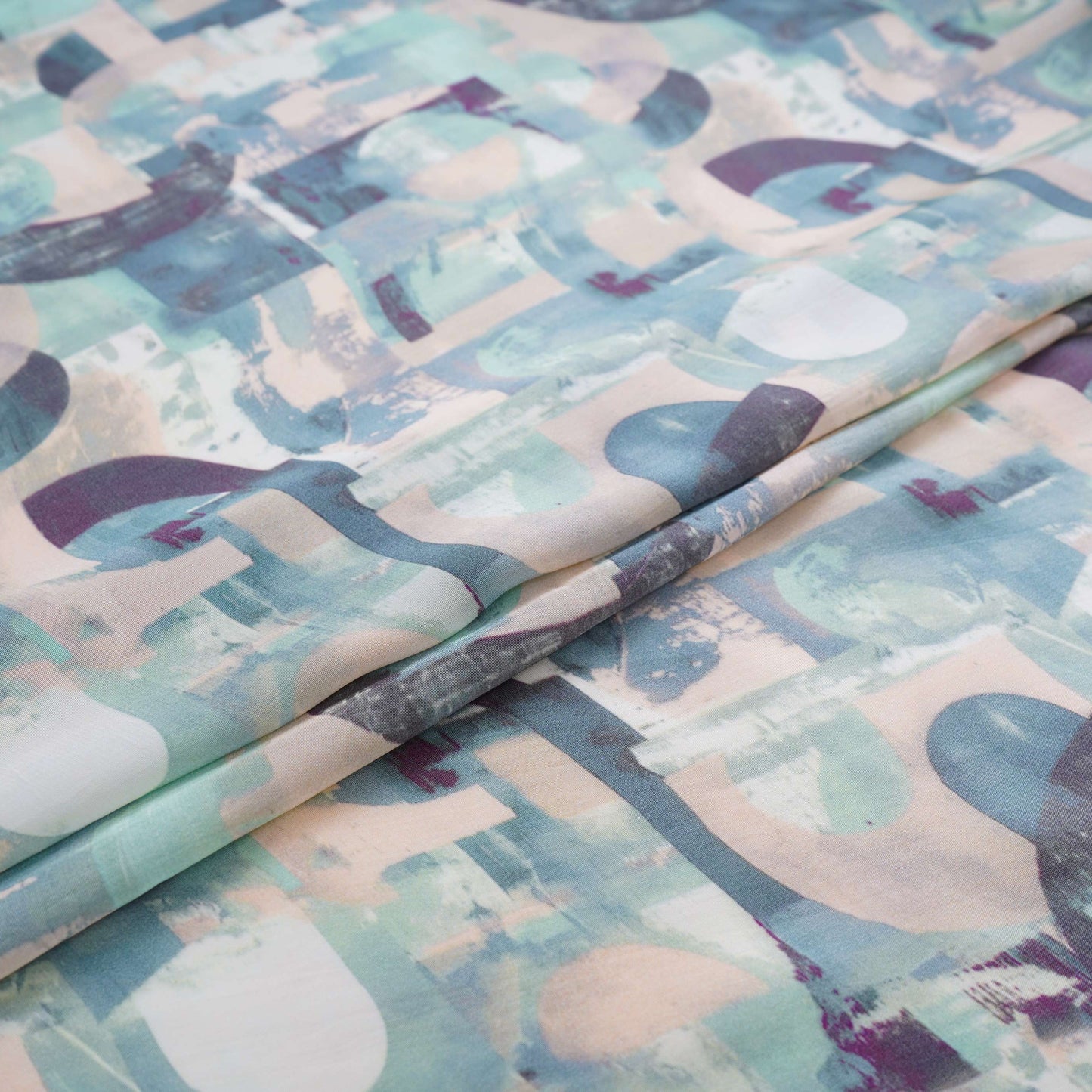 Sage with Grey Abstract print Crepe Fabric NVC-31818