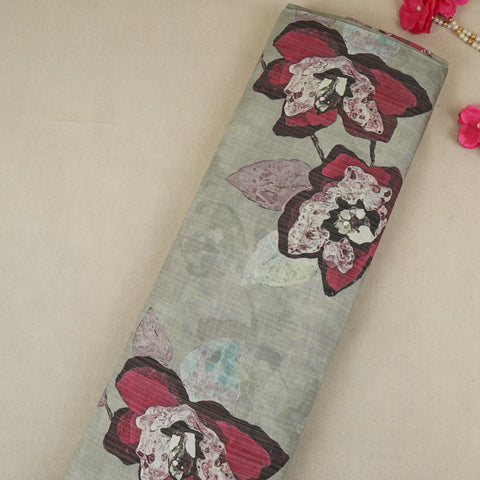 Light Grey Floral Print Viscose Turkey Linen Fabric PDM-29907