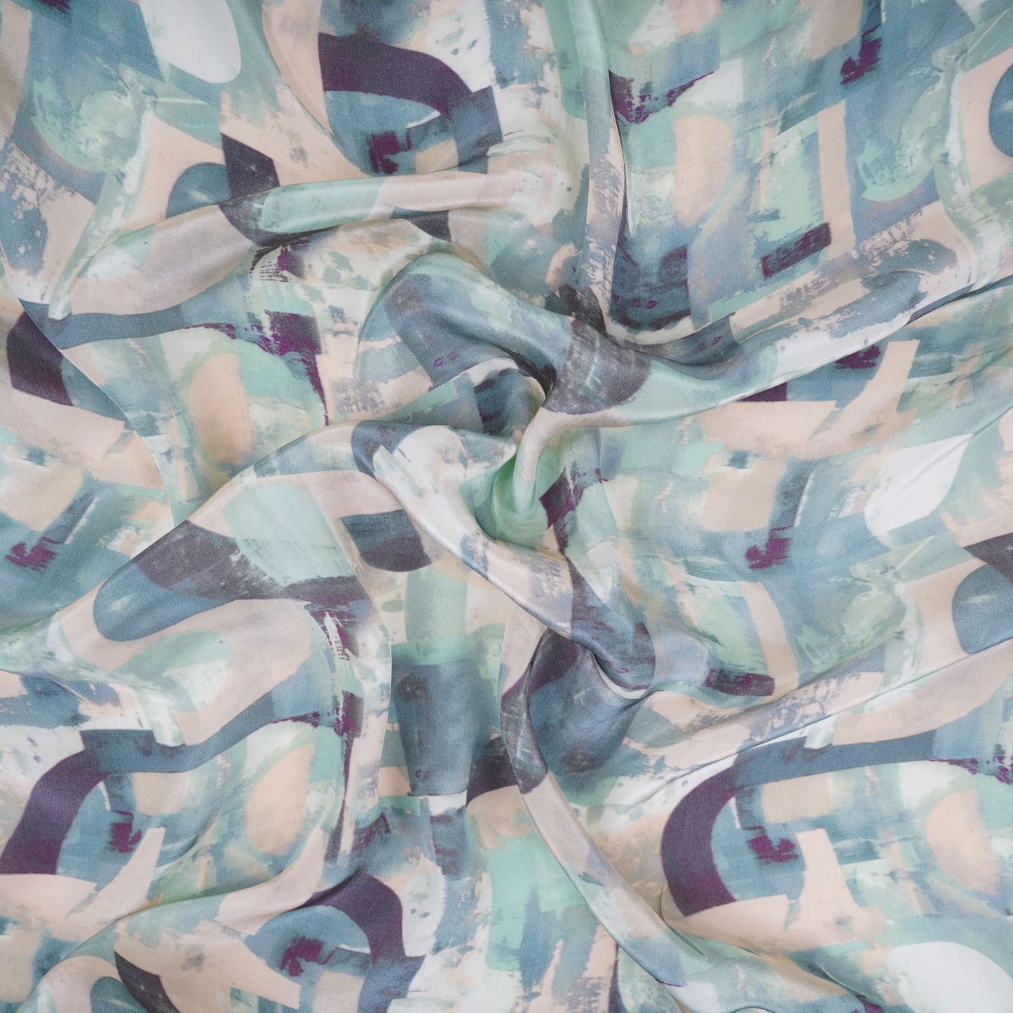 Sage with Grey Abstract print Crepe Fabric NVC-31818
