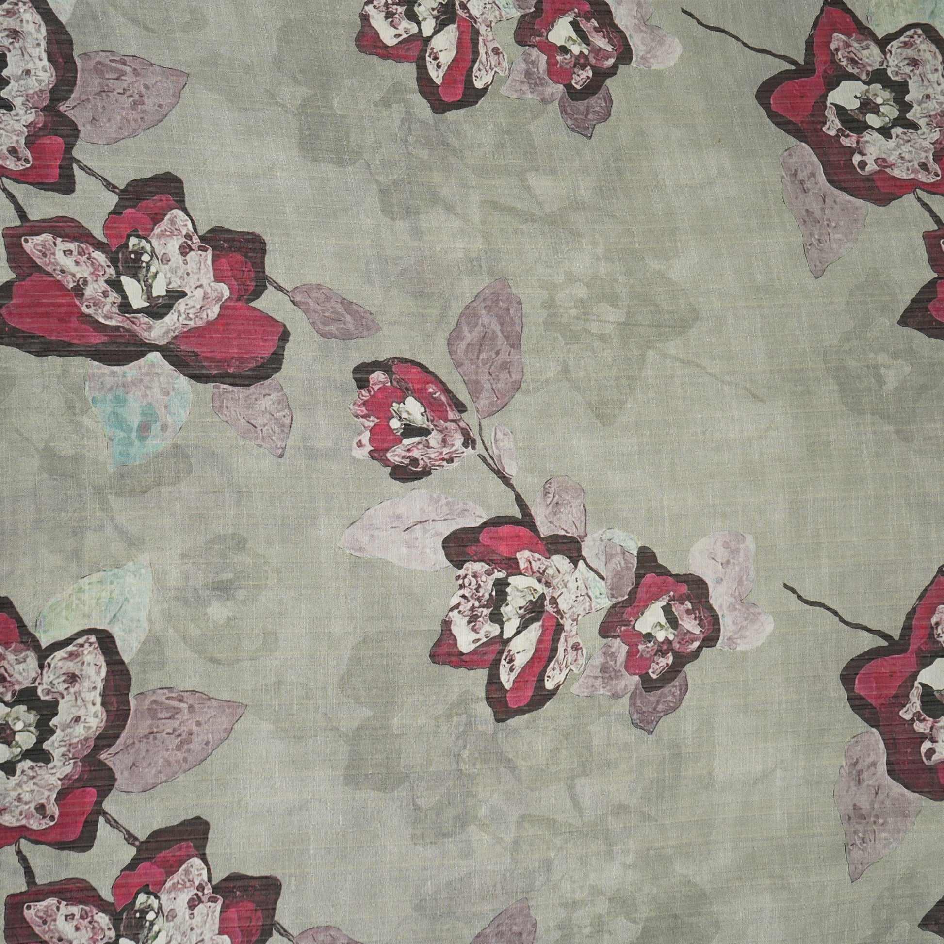 Light Grey Floral Print Viscose Turkey Linen Fabric PDM-29907 - TradeUNO