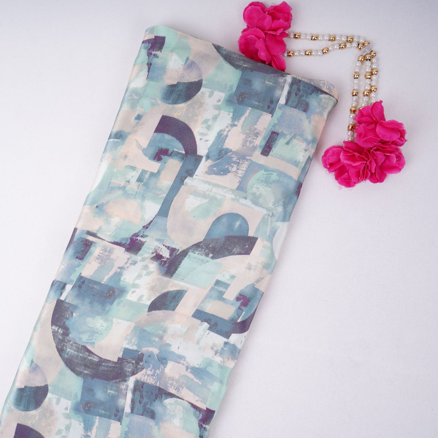 Sage with Grey Abstract print Crepe Fabric NVC-31818