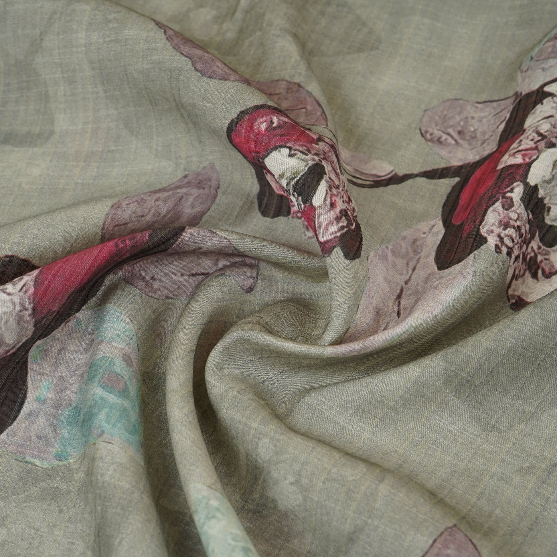 Light Grey Floral Print Viscose Turkey Linen Fabric PDM-29907 - TradeUNO