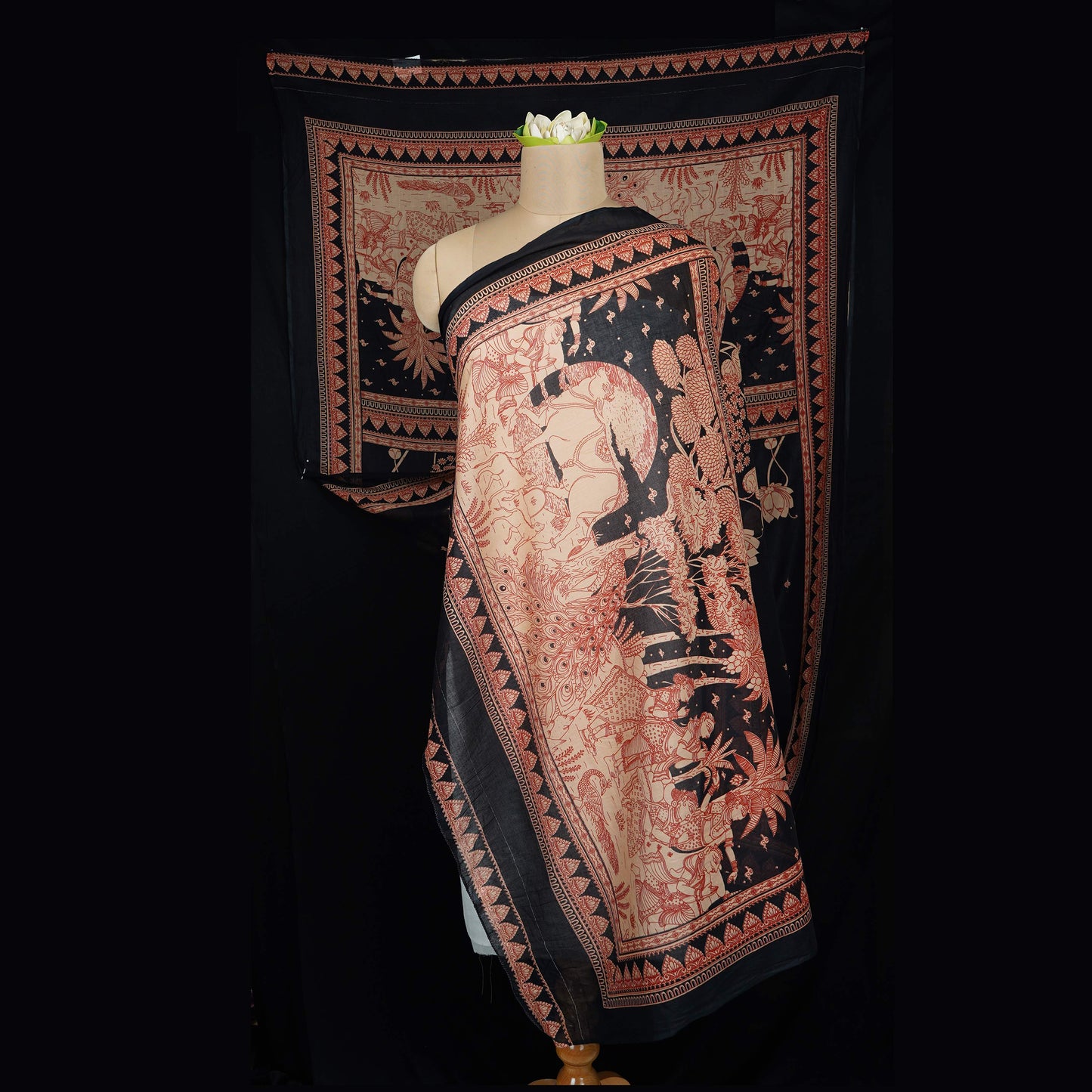 Black Pen kalamkari Print Cotton Dupatta MFR-29931