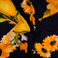Deep Navy Blue with Yellow floral print Crepe Fabric NVC-31823