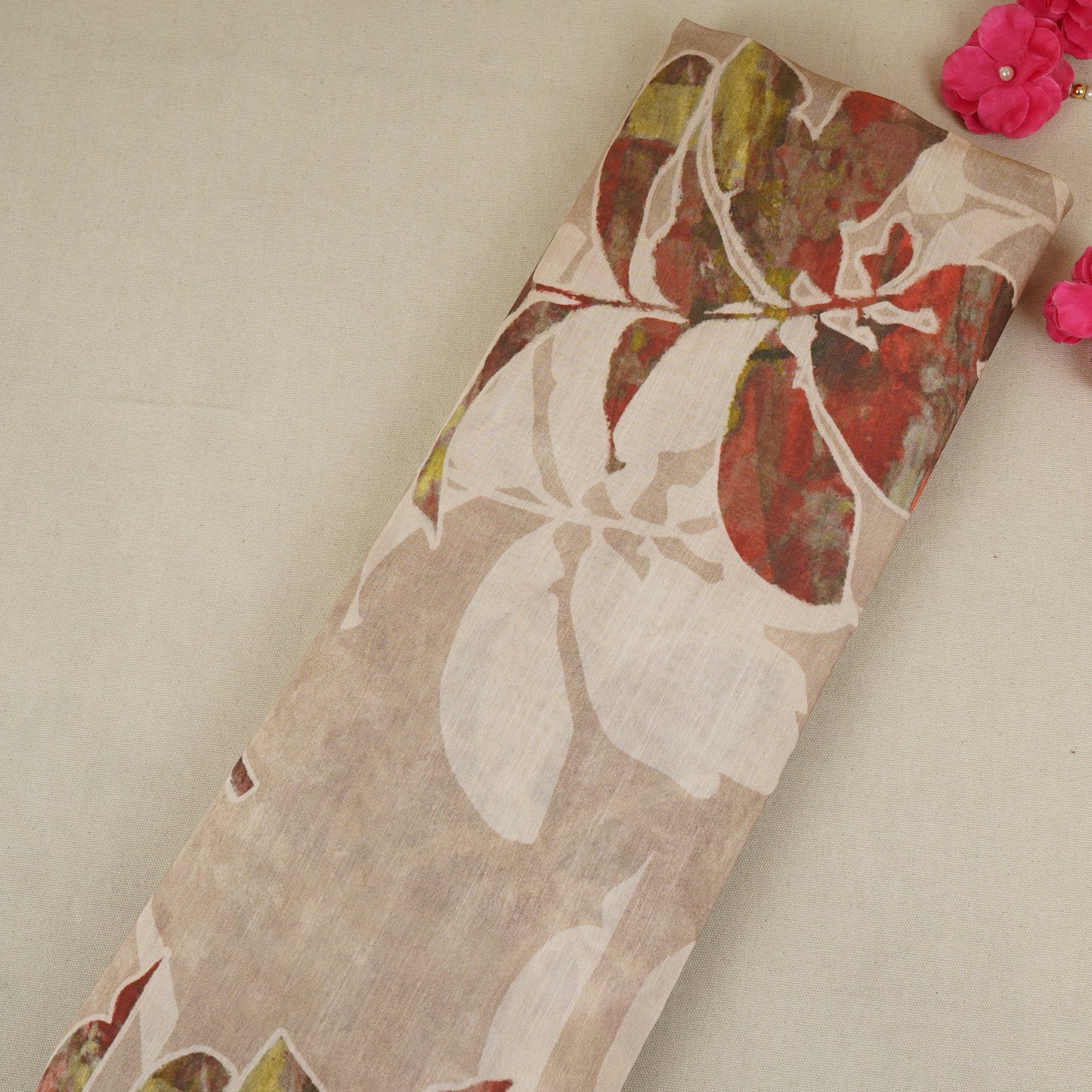 Biege Floral Print Viscose Turkey Linen Fabric PDM-29904
