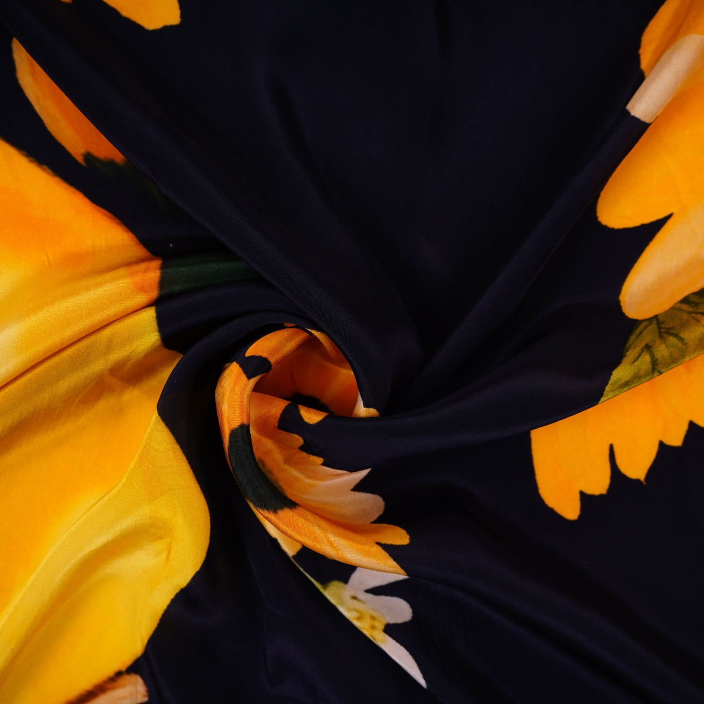 Deep Navy Blue with Yellow floral print Crepe Fabric NVC-31823