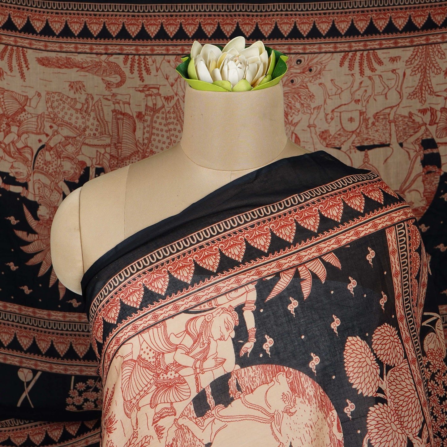 Black Pen kalamkari Print Cotton Dupatta MFR-29931