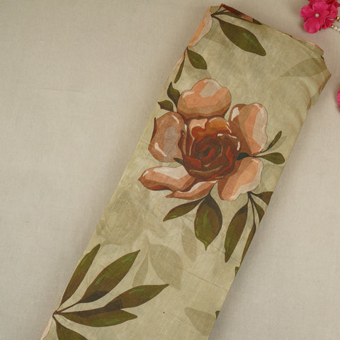 Light Green Floral Print Viscose Turkey Linen Fabric PDM-29906