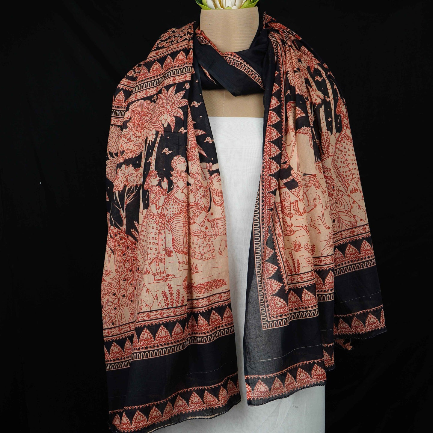 Black Pen kalamkari Print Cotton Dupatta MFR-29931