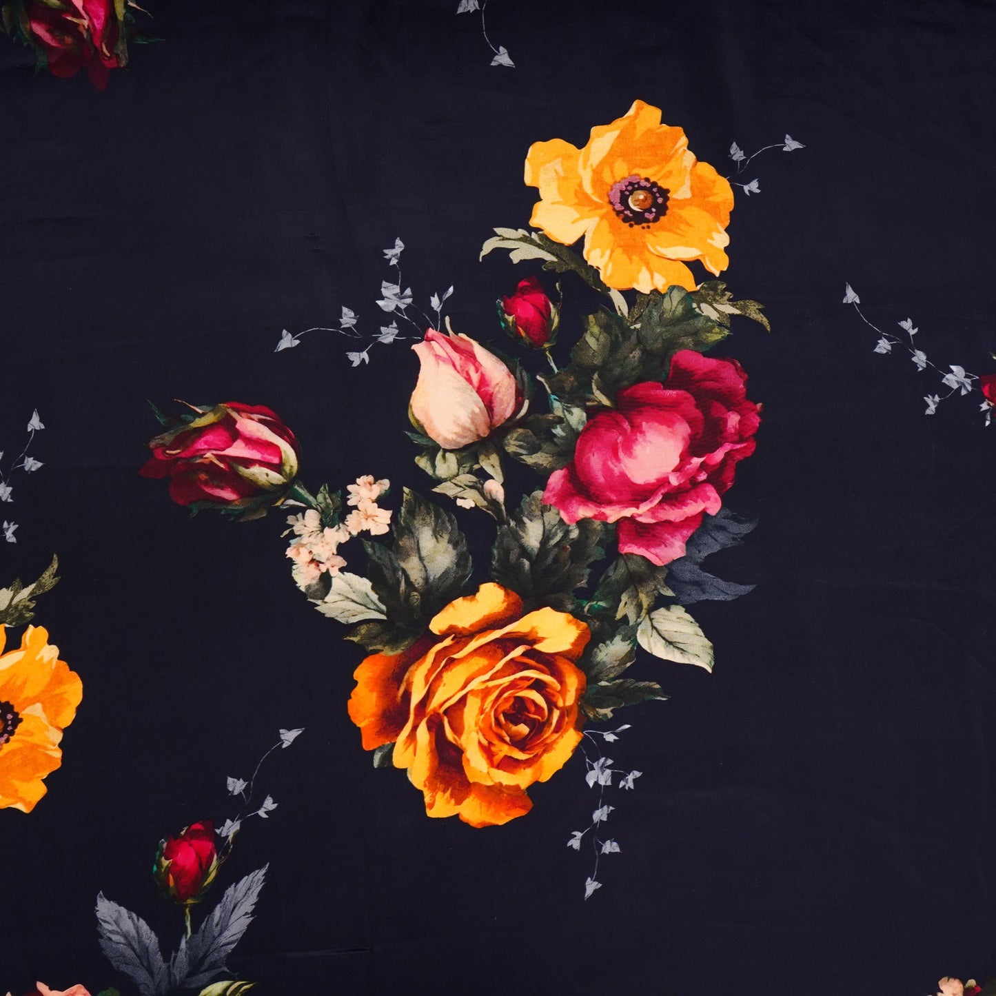 Black floral print Crepe Fabric NVC-31829