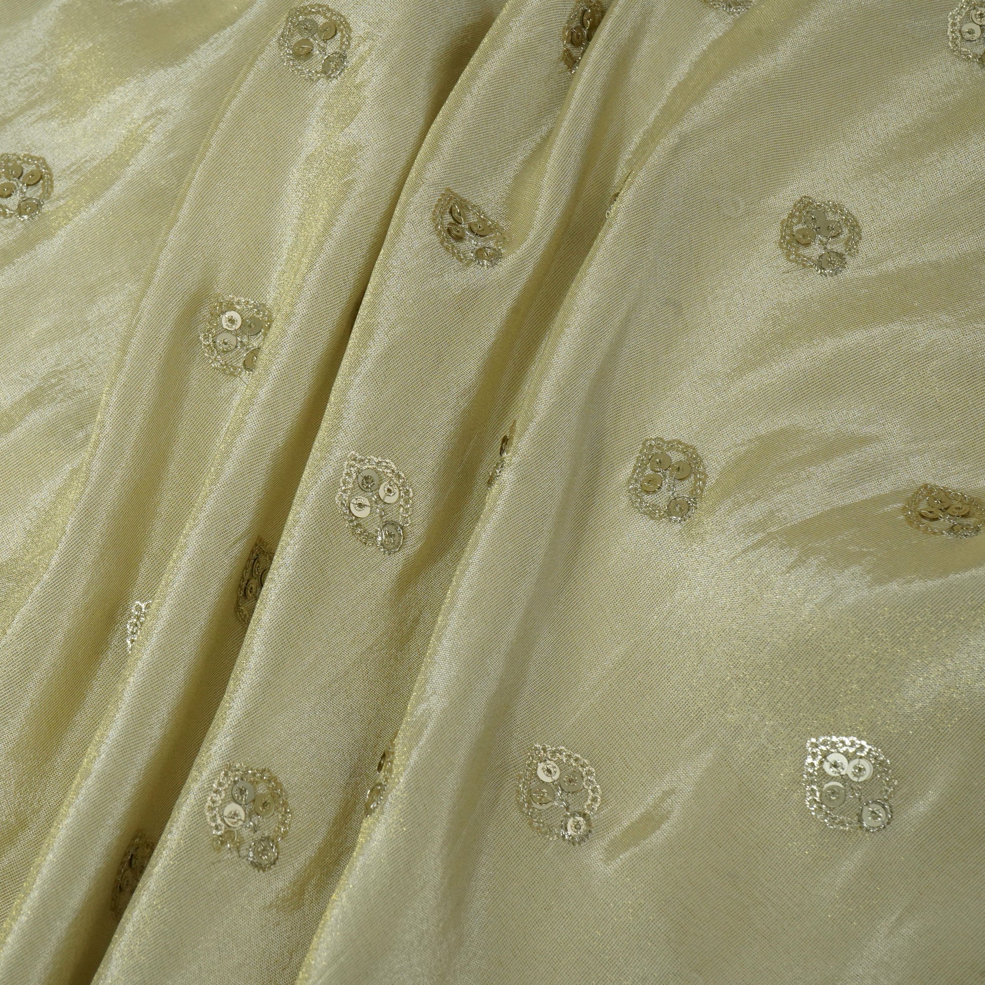 Golden Dyeable Zari Sequins Embroidery Tissue Fabric 23412