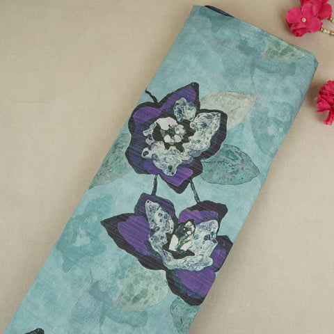 Sky Blue Floral Print Viscose Turkey Linen Fabric PDM-29905