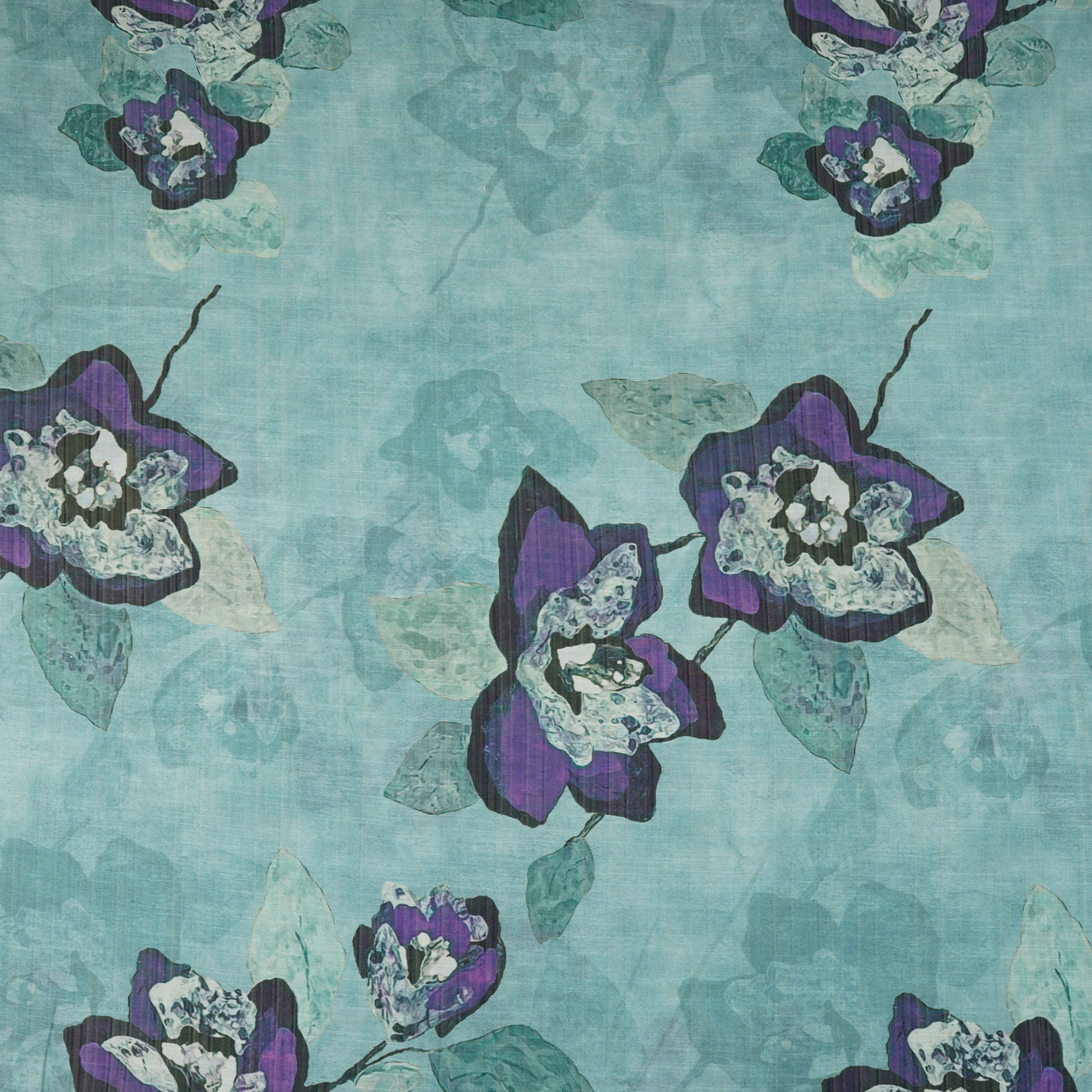 Sky Blue Floral Print Viscose Turkey Linen Fabric PDM-29905 - TradeUNO