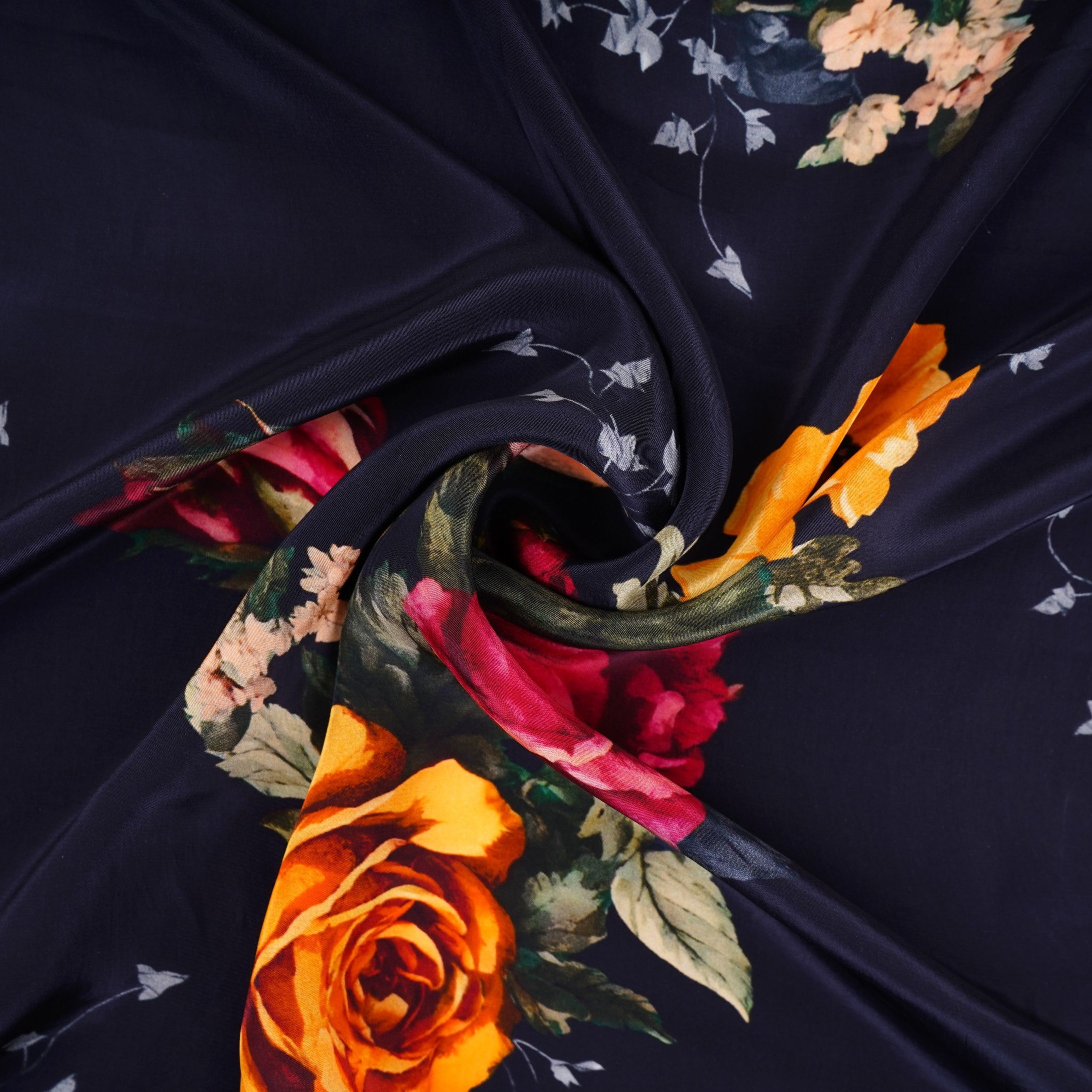 Black floral print Crepe Fabric NVC-31829 - TradeUNO
