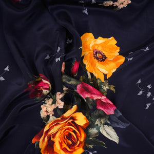 Black floral print Crepe Fabric NVC-31829 - TradeUNO
