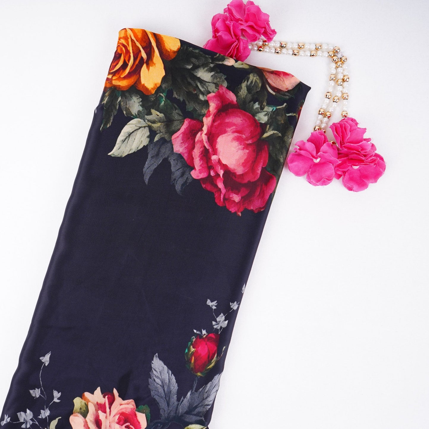 Black floral print Crepe Fabric NVC-31829