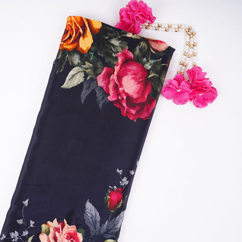 Black floral print Crepe Fabric NVC-31829