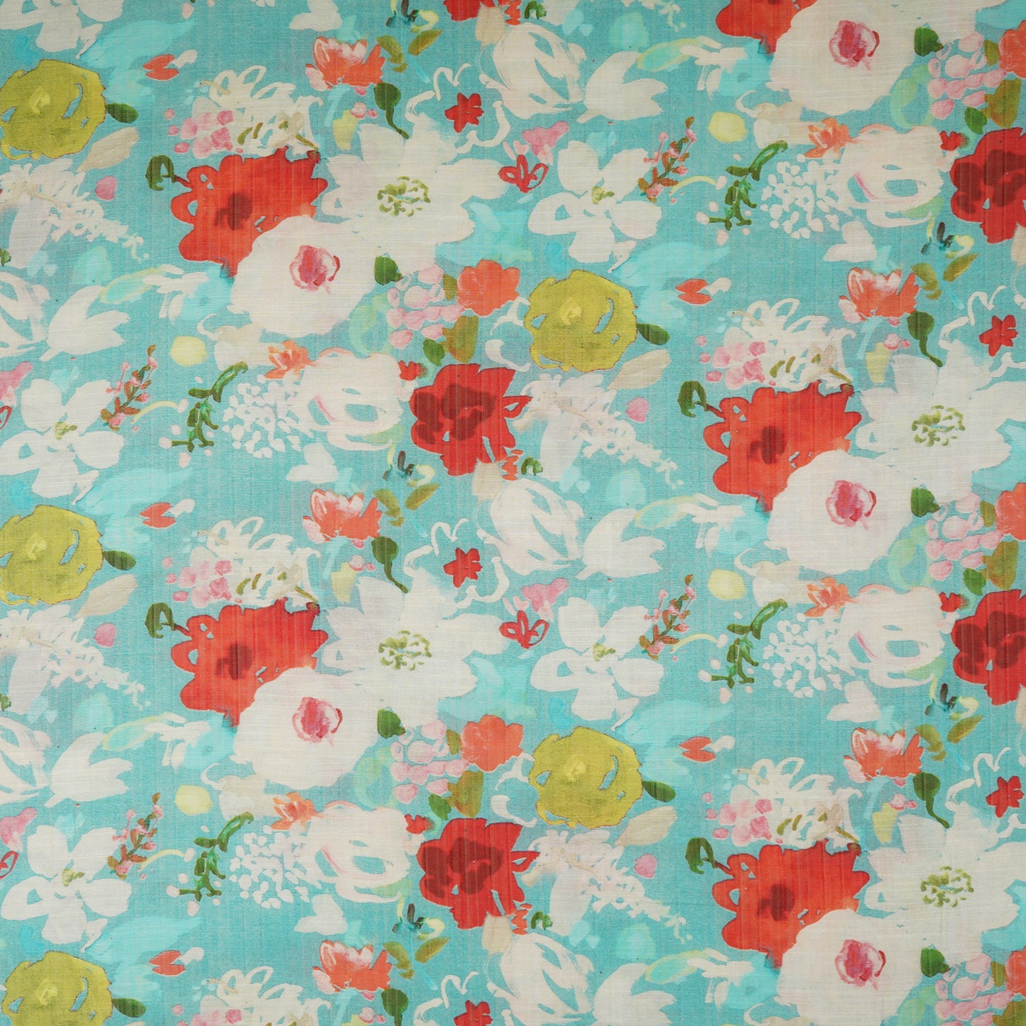 Sky Blue with Multicolor Floral Print Viscose Turkey Linen Fabric PDM-29902