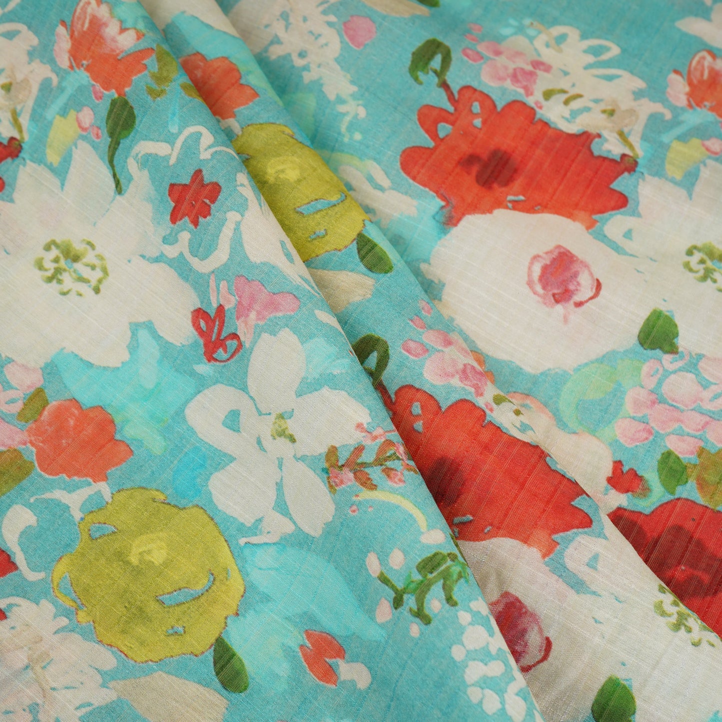 Sky Blue with Multicolor Floral Print Viscose Turkey Linen Fabric PDM-29902