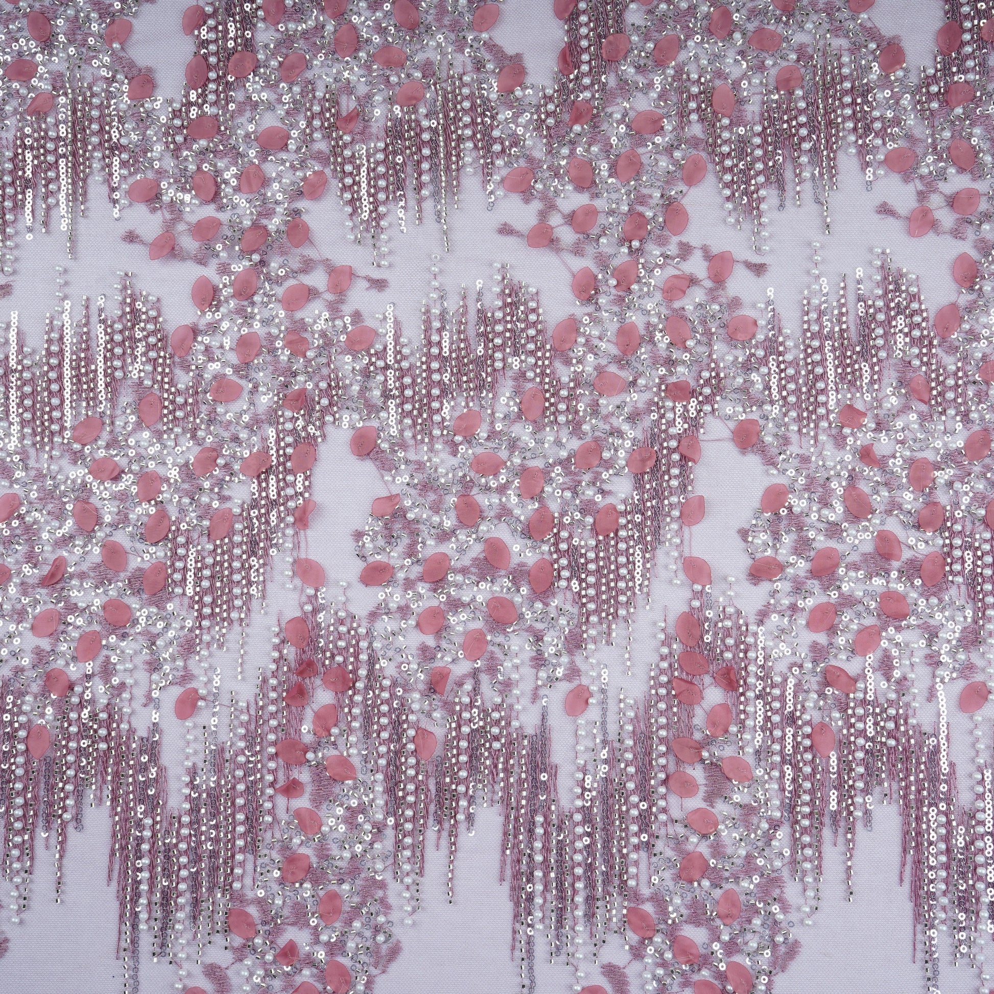 Pink Pearl Cutdana Sequins Embroidery Net Fabric 21930