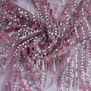 Pink Pearl Cutdana Sequins Embroidery Net Fabric 21930