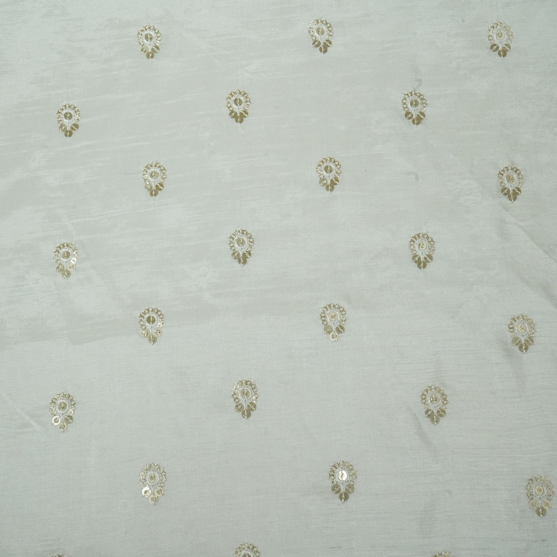 White Zari Dyeable Sequins Embroidery Russian Silk Fabric 22572