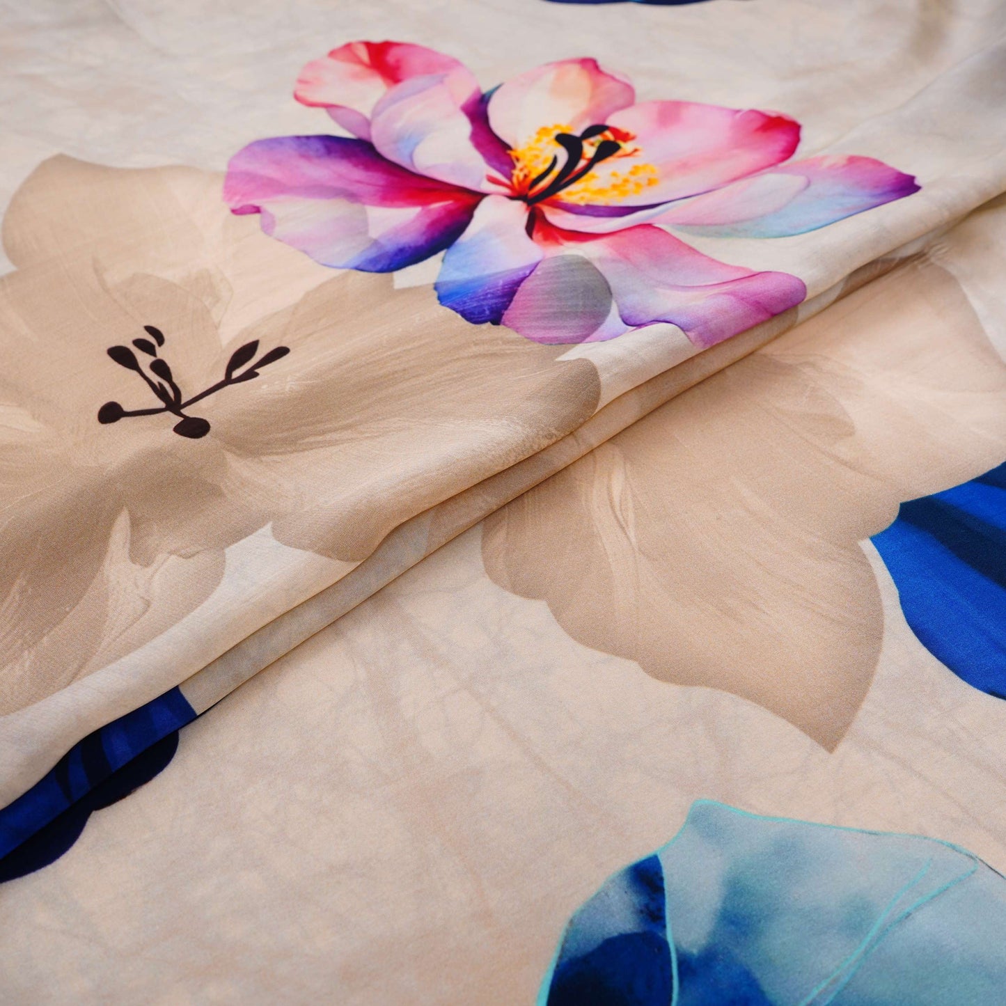 Cream with Off White floral print Crepe Fabric NVC-31834