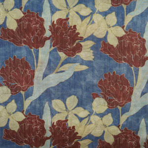 Blue with Cream Floral Print Viscose Turkey Linen Fabric PDM-29900 - TradeUNO