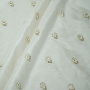 White Zari Dyeable Sequins Embroidery Russian Silk Fabric 22572